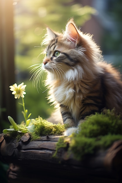 Close up on adorable kitten outdoors