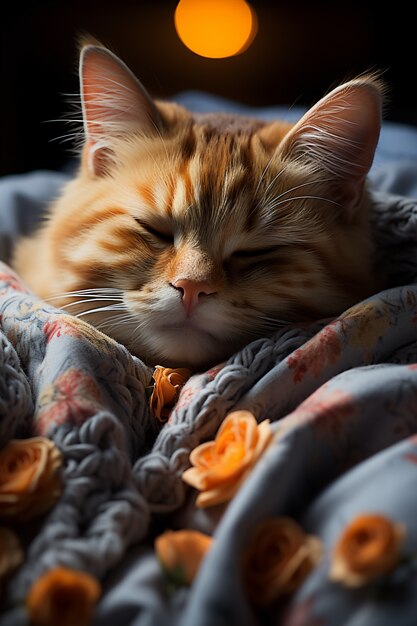 Close up on adorable kitten sleeping