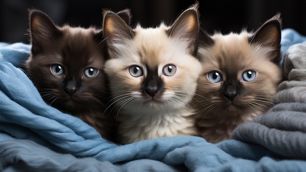 Free photo close up on adorable kittens indoors