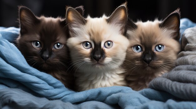 close up on adorable kittens indoors