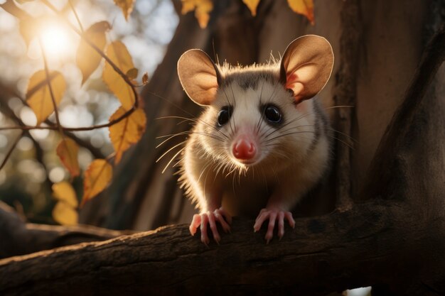 Close up on adorable possum in nature