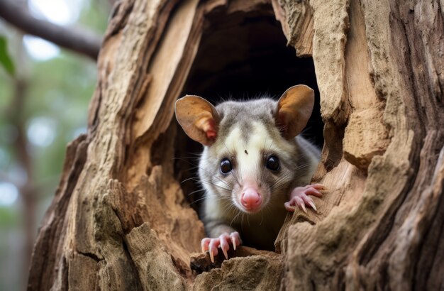 Close up on adorable possum in nature