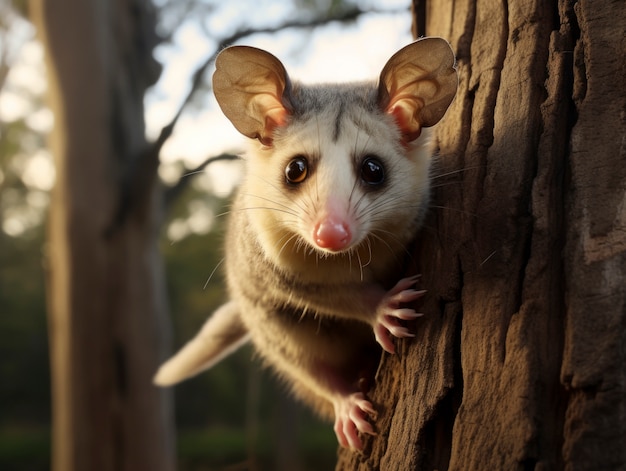 Foto gratuita primo piano sull'adorabile opossum in natura