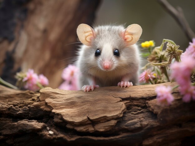 Close up on adorable possum in nature