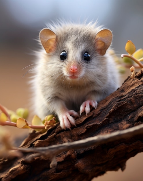 Close up on adorable possum in nature