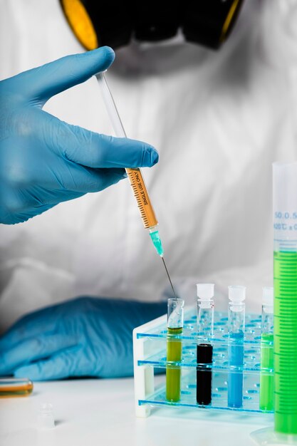 close-up adult male taking medical samples