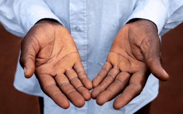 Close up african farmer's hands