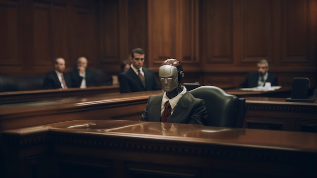 Close up on ai robot on trial