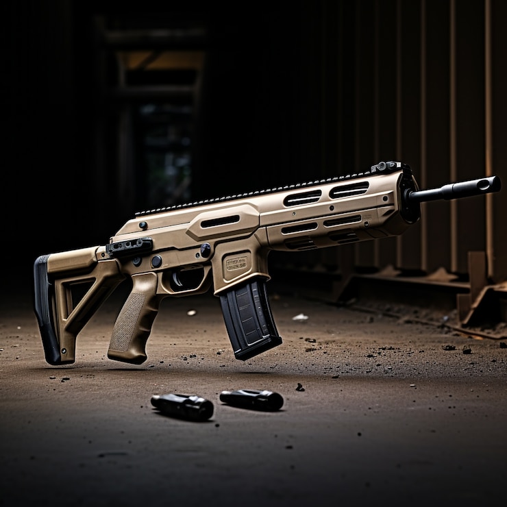 무료 Photo 어두운 골목에서 ak-47 총을 닫으세요