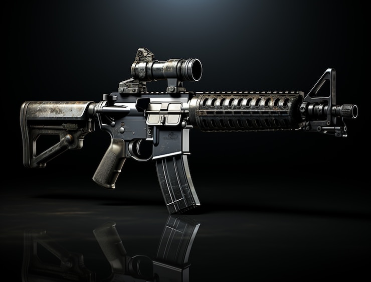 무료 Photo 검정 배경 위에 전시된 ak-47을 닫습니다.