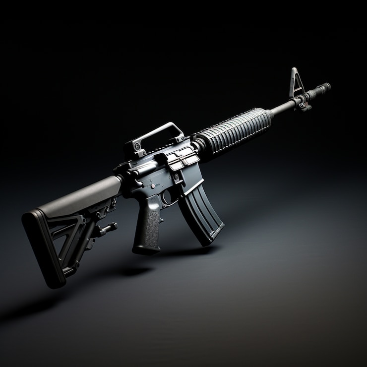 Free Photo close up on ak-47 showcased over black background