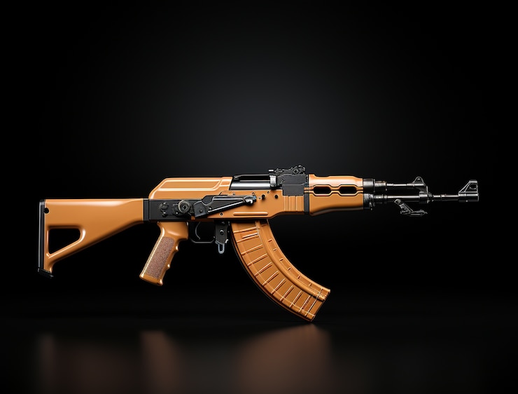 무료 Photo 검정 배경 위에 전시된 ak-47을 닫습니다.