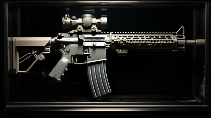 無料Photo 黒い背景に展示されたak-47をクローズアップ