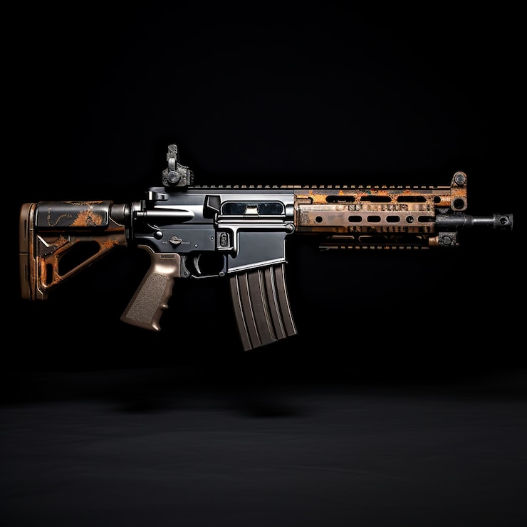 無料Photo 黒い背景に展示されたak-47をクローズアップ