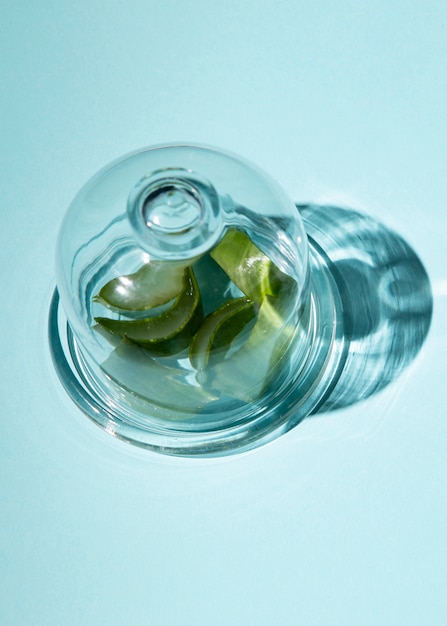 Close-up of aloe vera inside a glass