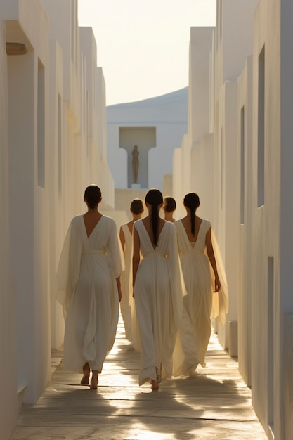 Foto gratuita prossimo piano sulle donne dell'antica grecia nel tempio