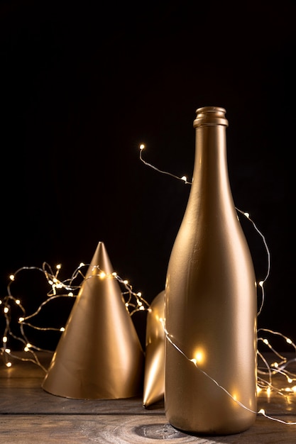 Free photo close-up anniversary champagne bottle