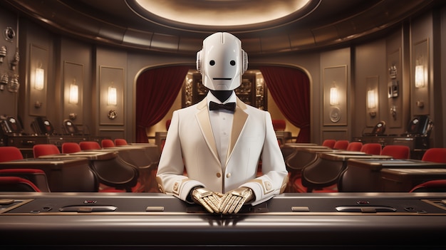 Close up on anthropomorphic robot as butler