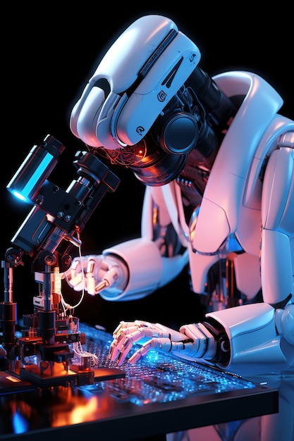 Крупный план антропоморфного робота в роли врача