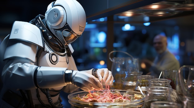 Free photo close up on anthropomorphic robot cooking