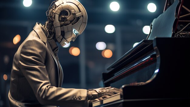 Close up on anthropomorphic robot singing