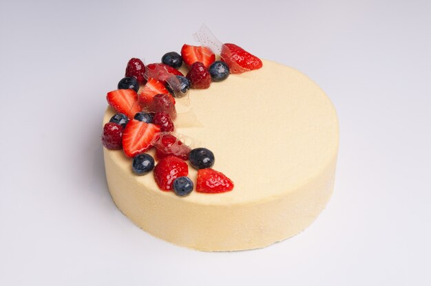 Close-up of appetizing cheesecake with berries