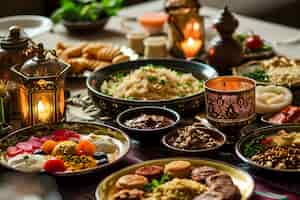 Foto gratuita prossimo piano sull'appetitoso pasto del ramadan