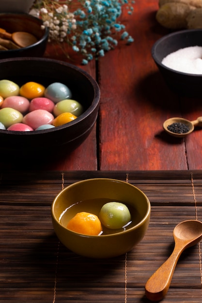 Close up on appetizing tangyuan bowl