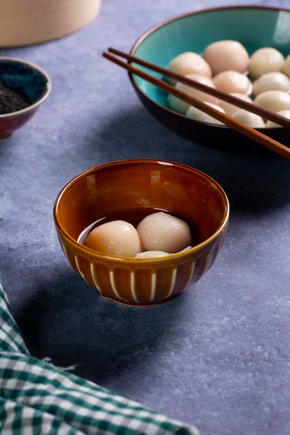 Close up on appetizing tangyuan bowl