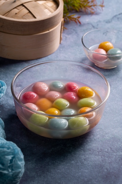 Close up on appetizing tangyuan bowl