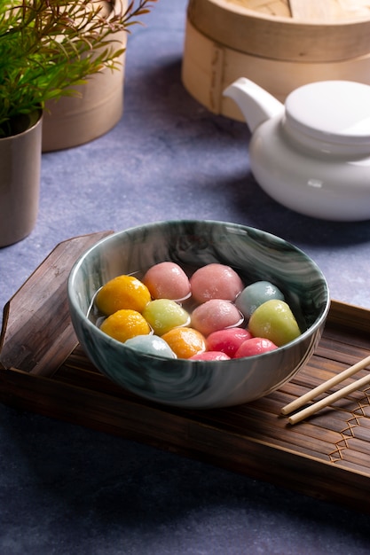 Close up on appetizing tangyuan bowl