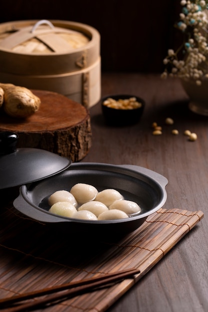 Close up on appetizing tangyuan bowl