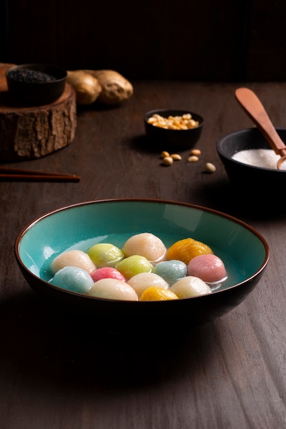 Close up on appetizing tangyuan bowl