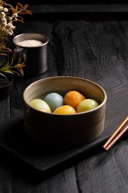 Close up on appetizing tangyuan bowl