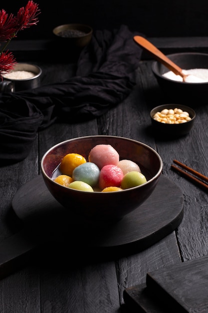 Close up on appetizing tangyuan bowl