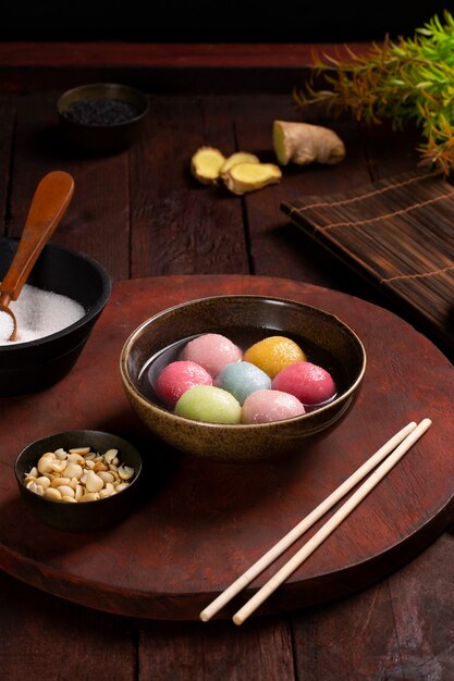 Close up on appetizing tangyuan bowl