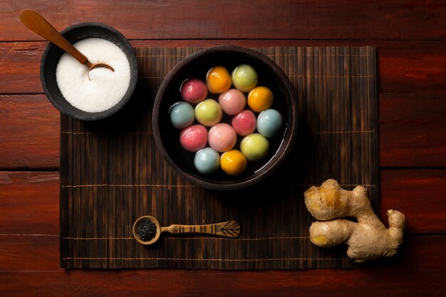 Close up on appetizing tangyuan bowl