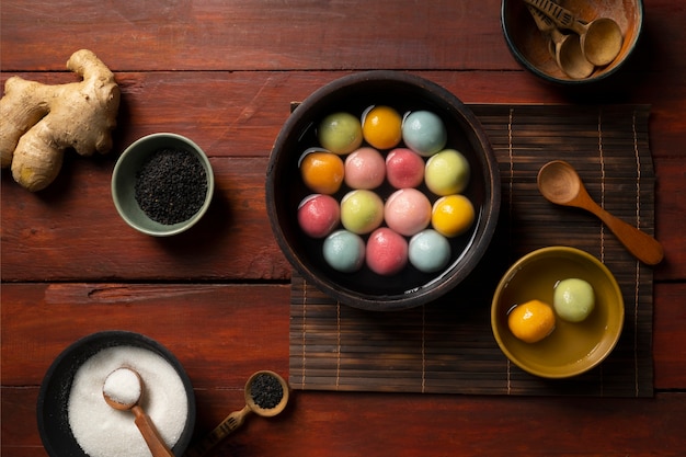 Close up on appetizing tangyuan bowl