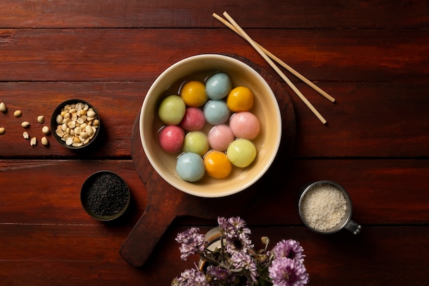 Close up on appetizing tangyuan bowl