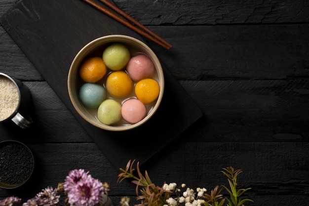 Close up on appetizing tangyuan bowl