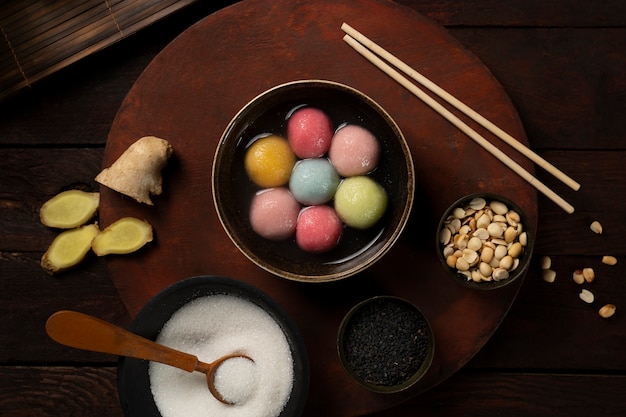 Close up on appetizing tangyuan bowl