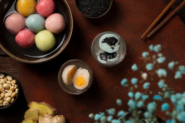 Close up on appetizing tangyuan bowl