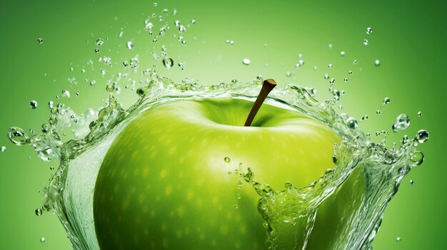 Close up on apple splashed with water