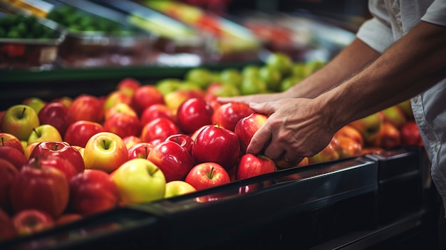 Free photo close up apples being arranged in shop