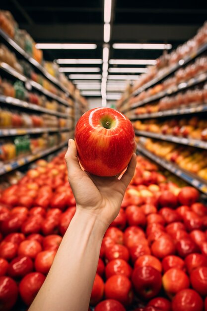 Close up apples being arranged in shop