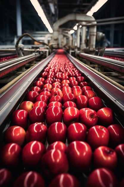 Close up on apples being processed