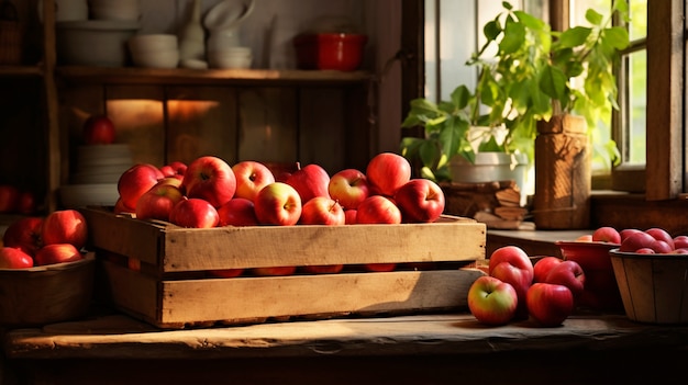 Close up apples in box