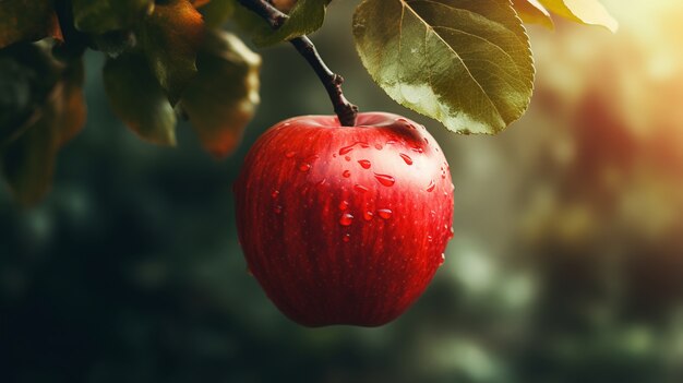 Close up apples on branch