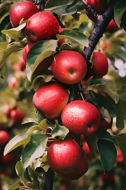 Free photo close up apples in tree