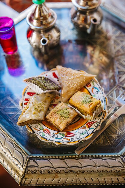 Close up of arab food in restaurant